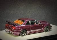 Thumbnail for PGM 1:64 Nissan GT-R R34 Z-Tune Midnight Purple w/ Engine