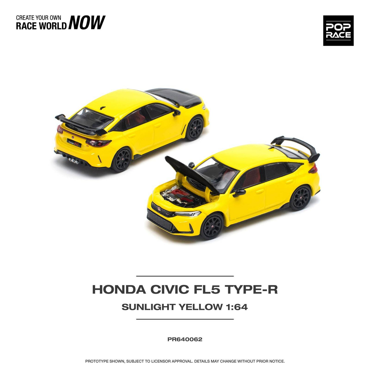 PRE-ORDER Pop Race 1:64 Honda Civic FL5 TYPE-R SUNLIGHT YELLOW