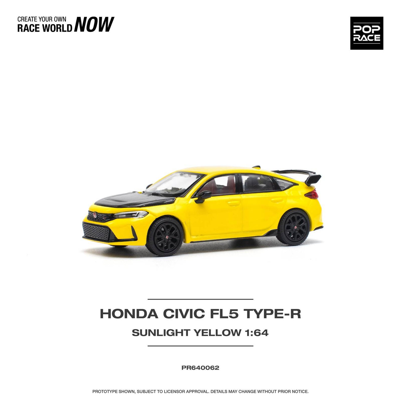 PRE-ORDER Pop Race 1:64 Honda Civic FL5 TYPE-R SUNLIGHT YELLOW