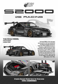 Thumbnail for 1:64 Honda S2000 Rocket Bunny Black Carbon Diecast – Magnetic Spoiler, Openable Hood PRE-ORDER