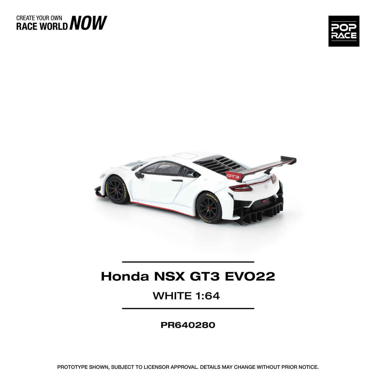 PRE-ORDER Pop Race x 1:64 Honda NSX GT3 EVO22, WHITE