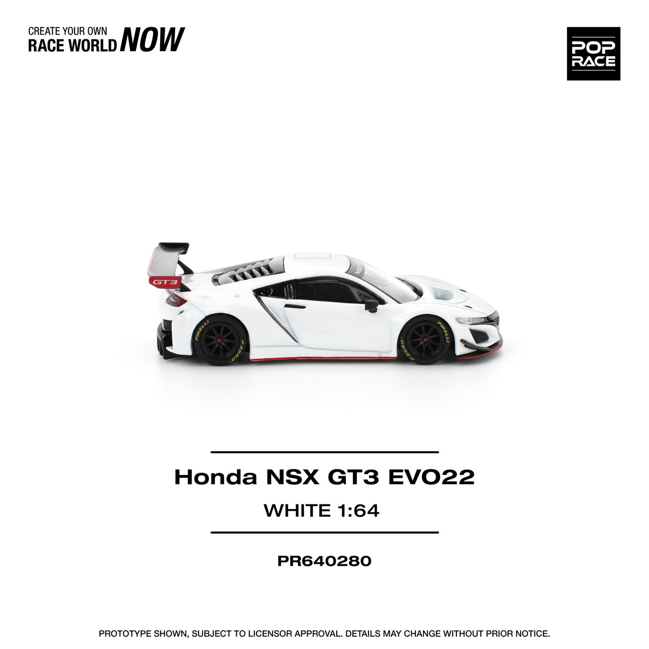 PRE-ORDER Pop Race x 1:64 Honda NSX GT3 EVO22, WHITE