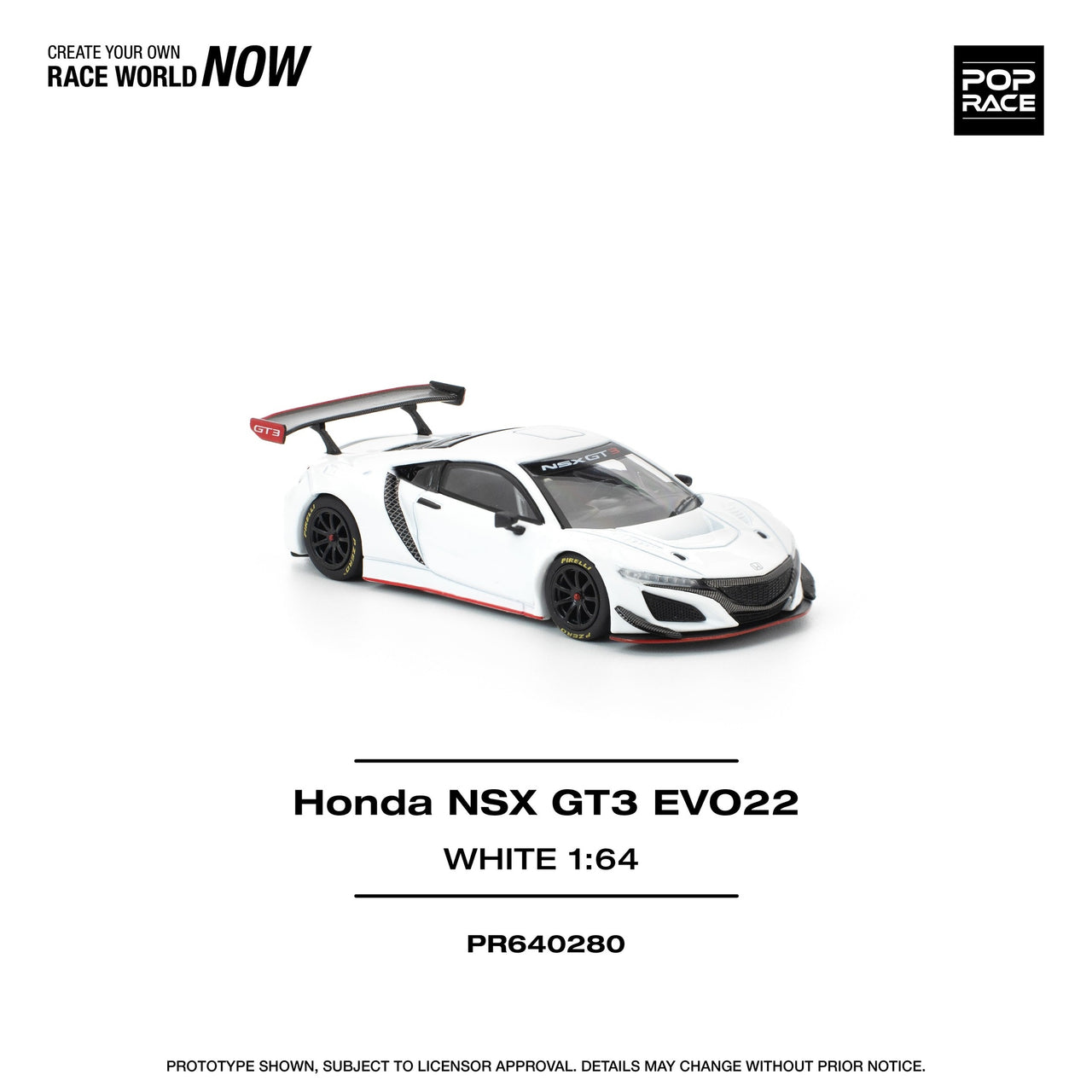 PRE-ORDER Pop Race x 1:64 Honda NSX GT3 EVO22, WHITE