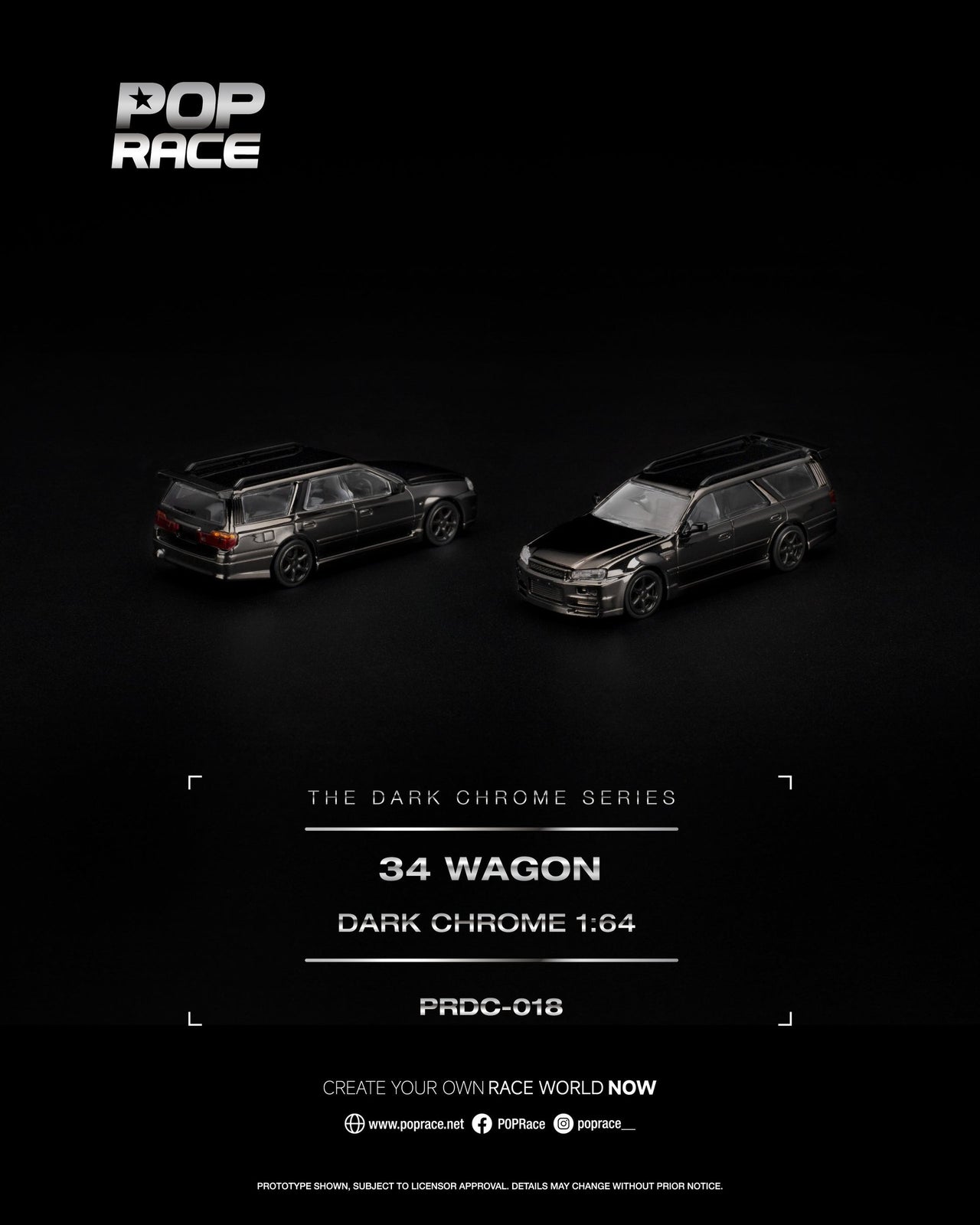 (PRE-ORDER) Pop Race 1:64 Nissan R34 WAGON DARK CHROME