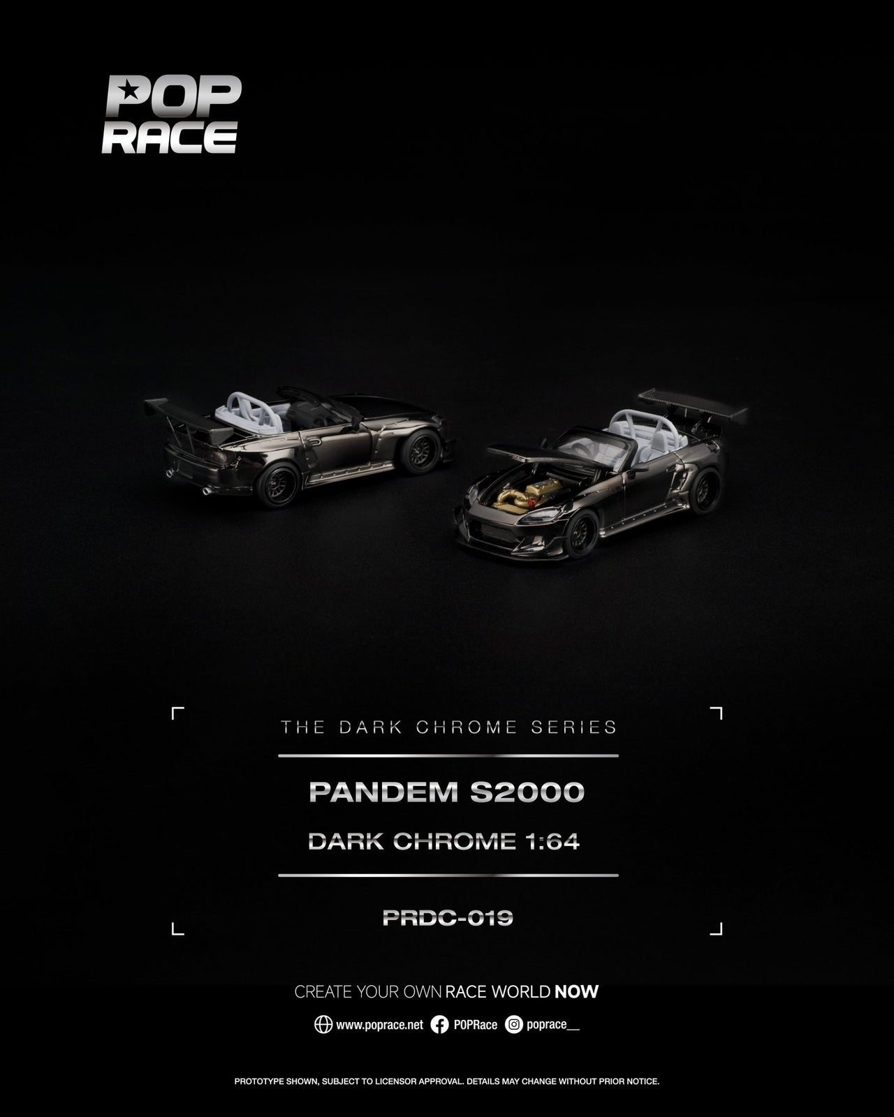 (PRE-ORDER) Pop Race 1:64 Honda PANDEM S2000 DARK CHROME