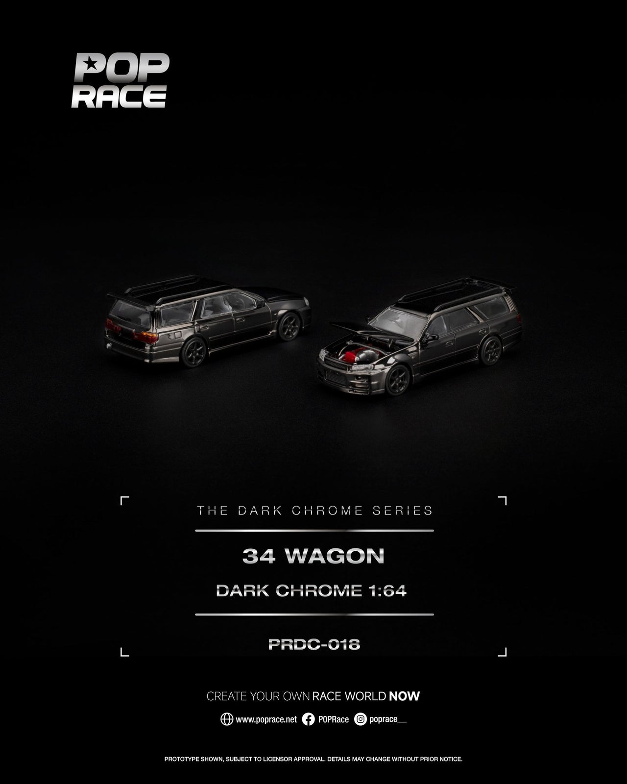 (PRE-ORDER) Pop Race 1:64 Nissan R34 WAGON DARK CHROME