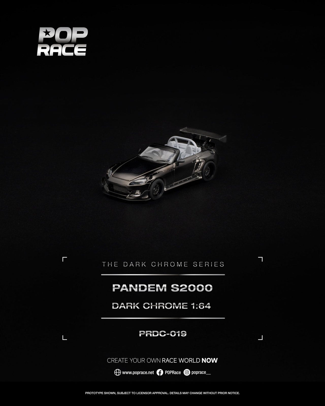 (PRE-ORDER) Pop Race 1:64 Honda PANDEM S2000 DARK CHROME