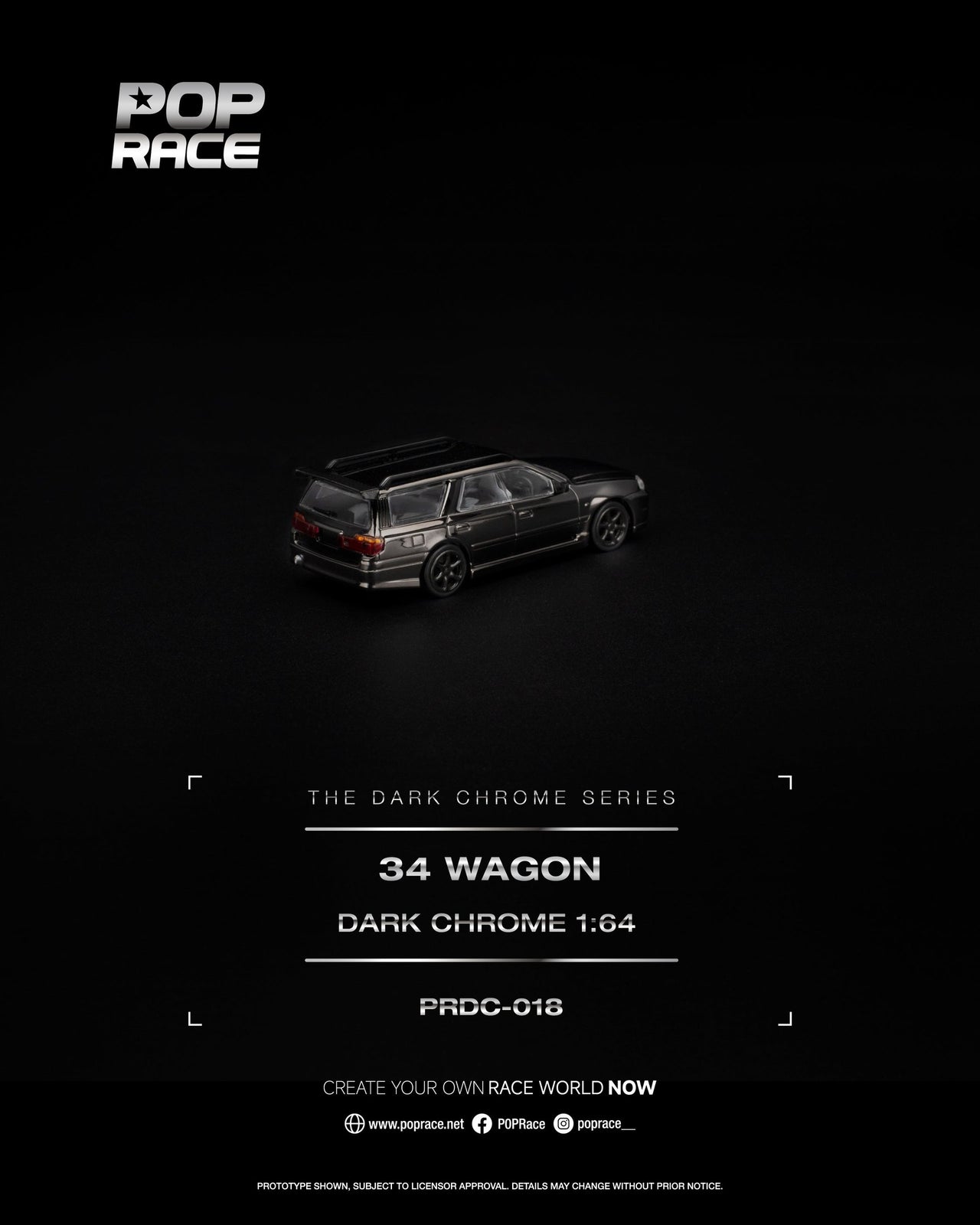 (PRE-ORDER) Pop Race 1:64 Nissan R34 WAGON DARK CHROME