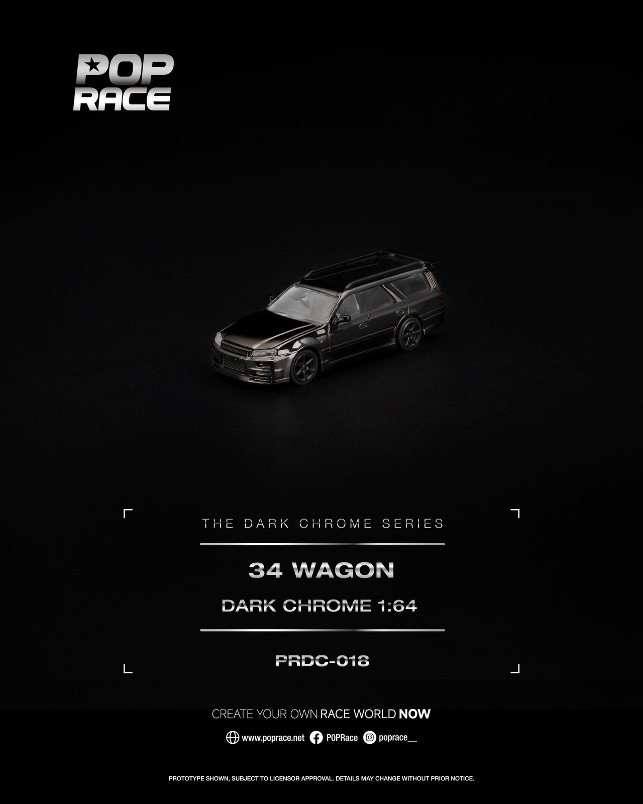 (PRE-ORDER) Pop Race 1:64 Nissan R34 WAGON DARK CHROME