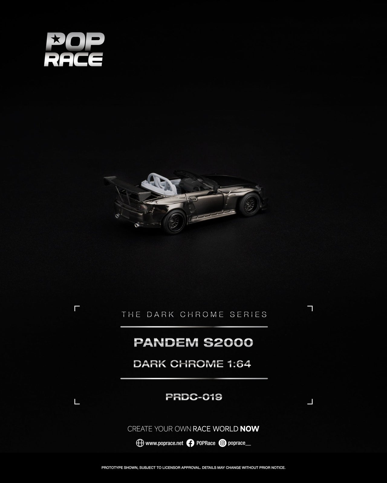 (PRE-ORDER) Pop Race 1:64 Honda PANDEM S2000 DARK CHROME