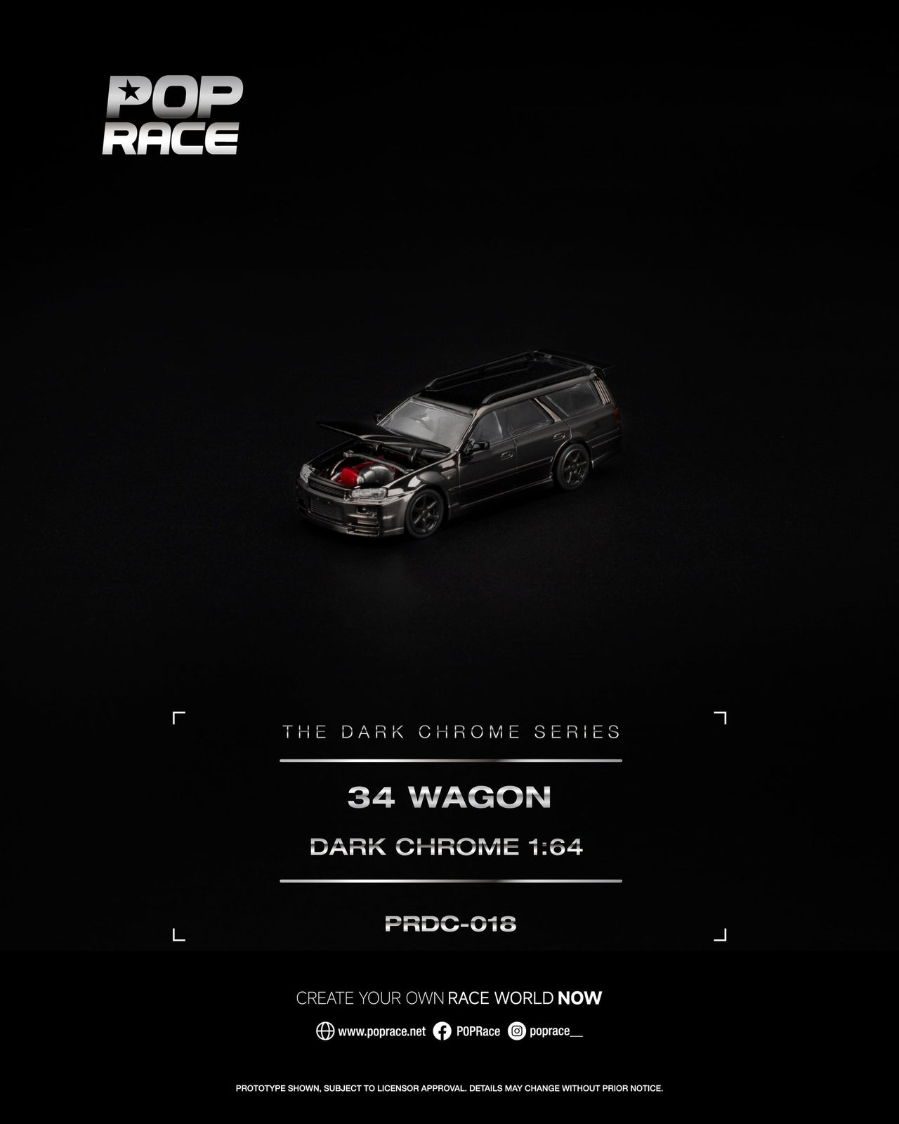 (PRE-ORDER) Pop Race 1:64 Nissan R34 WAGON DARK CHROME