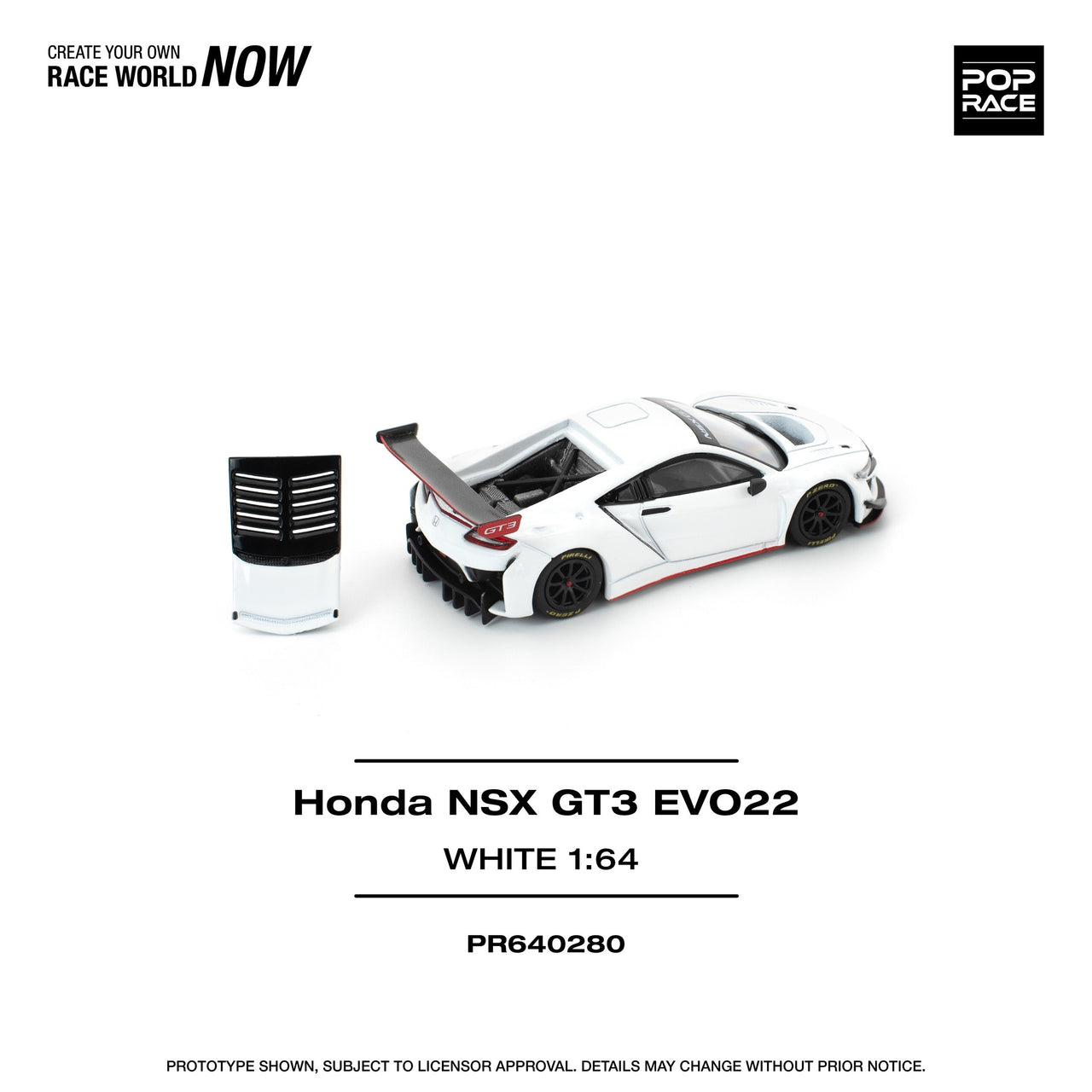 PRE-ORDER Pop Race x 1:64 Honda NSX GT3 EVO22, WHITE