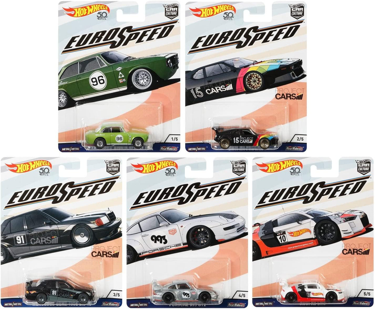 Hot Wheels 1:64 Premium Car Culture Euro Speed Complete Set 1-5