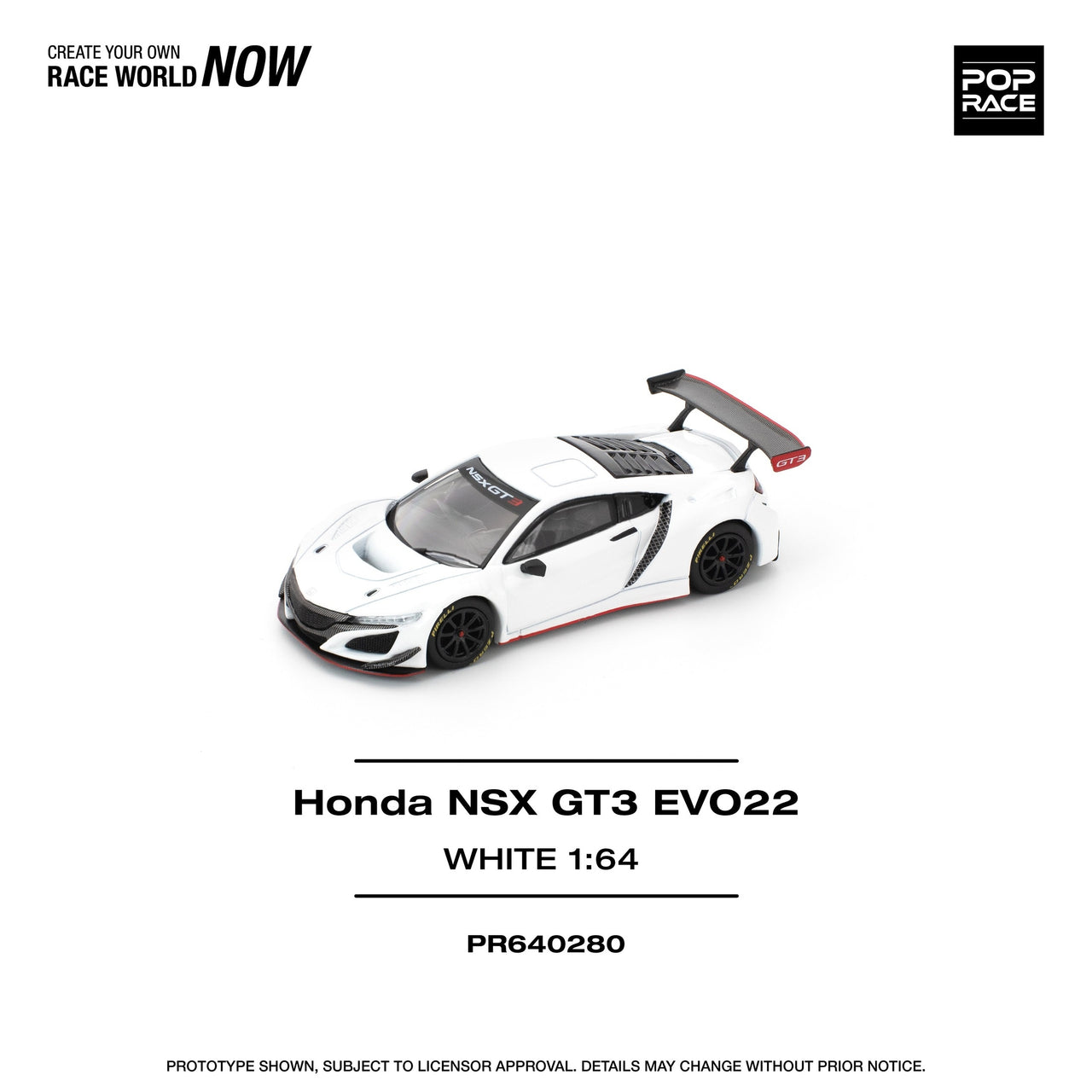 PRE-ORDER Pop Race x 1:64 Honda NSX GT3 EVO22, WHITE