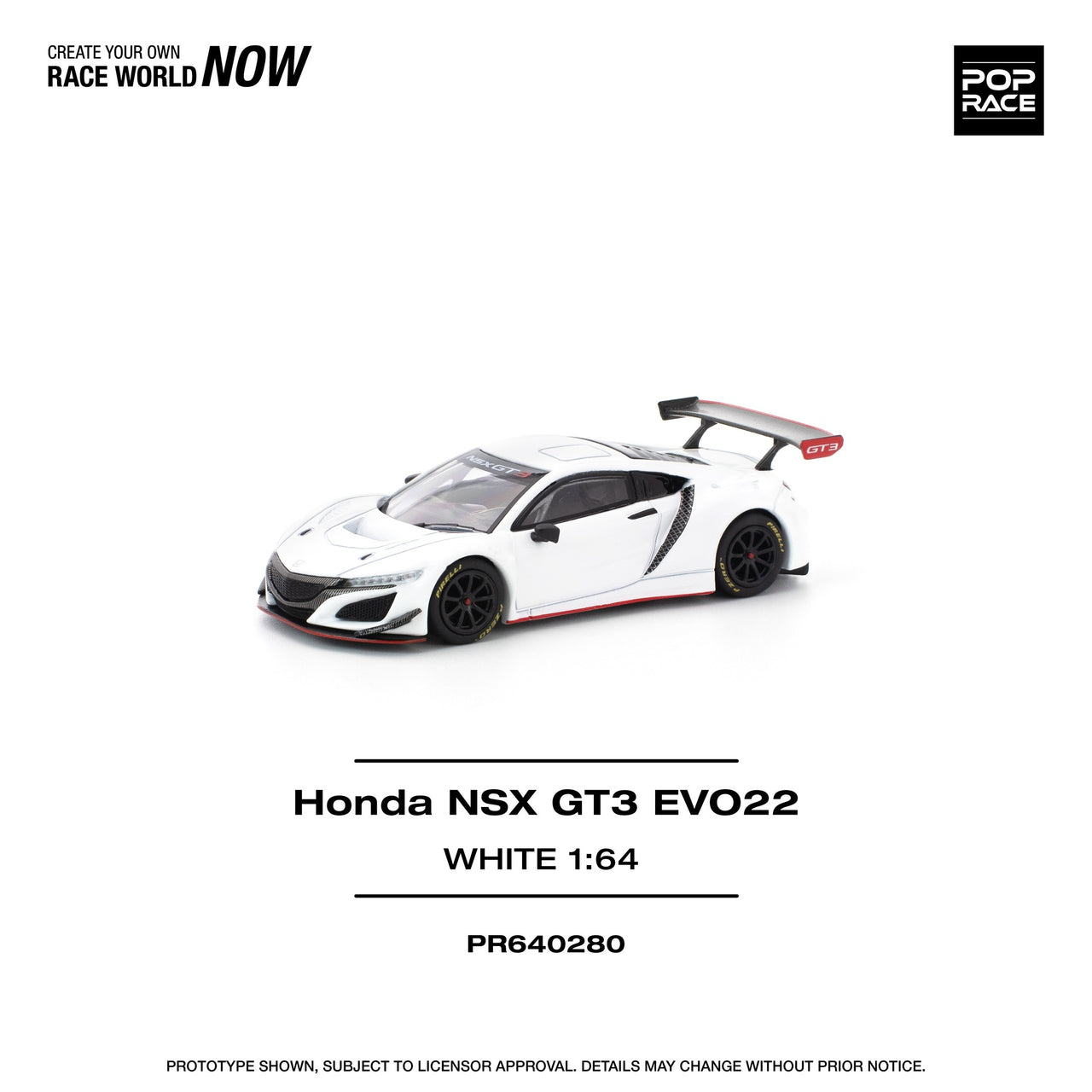 PRE-ORDER Pop Race x 1:64 Honda NSX GT3 EVO22, WHITE