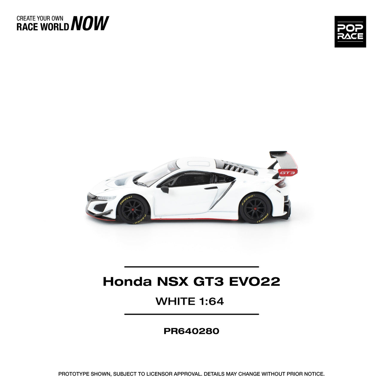PRE-ORDER Pop Race x 1:64 Honda NSX GT3 EVO22, WHITE