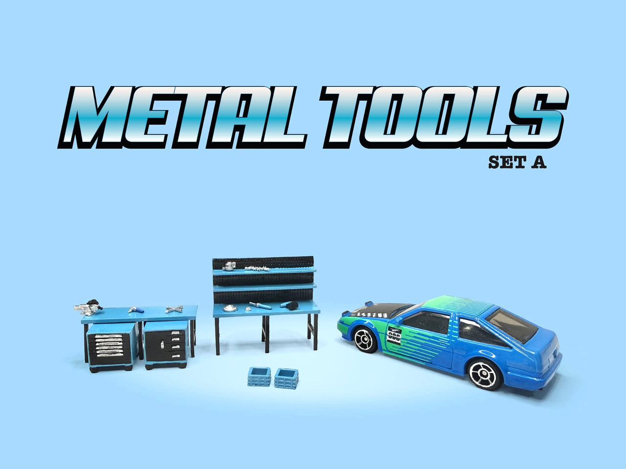 American Diorama 1:64 Figure Set – Metal Tools Blue - Set A PRE-ORDER