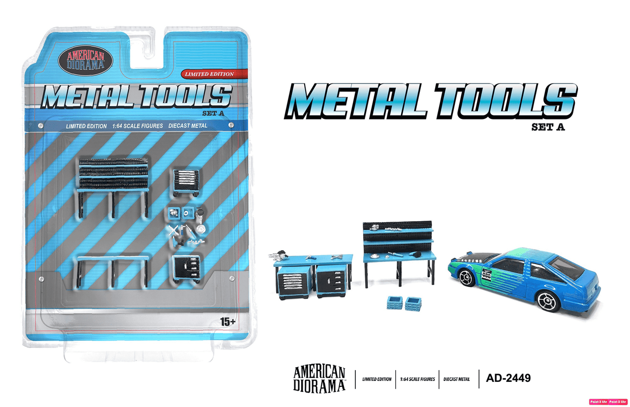 American Diorama 1:64 Figure Set – Metal Tools Blue - Set A PRE-ORDER