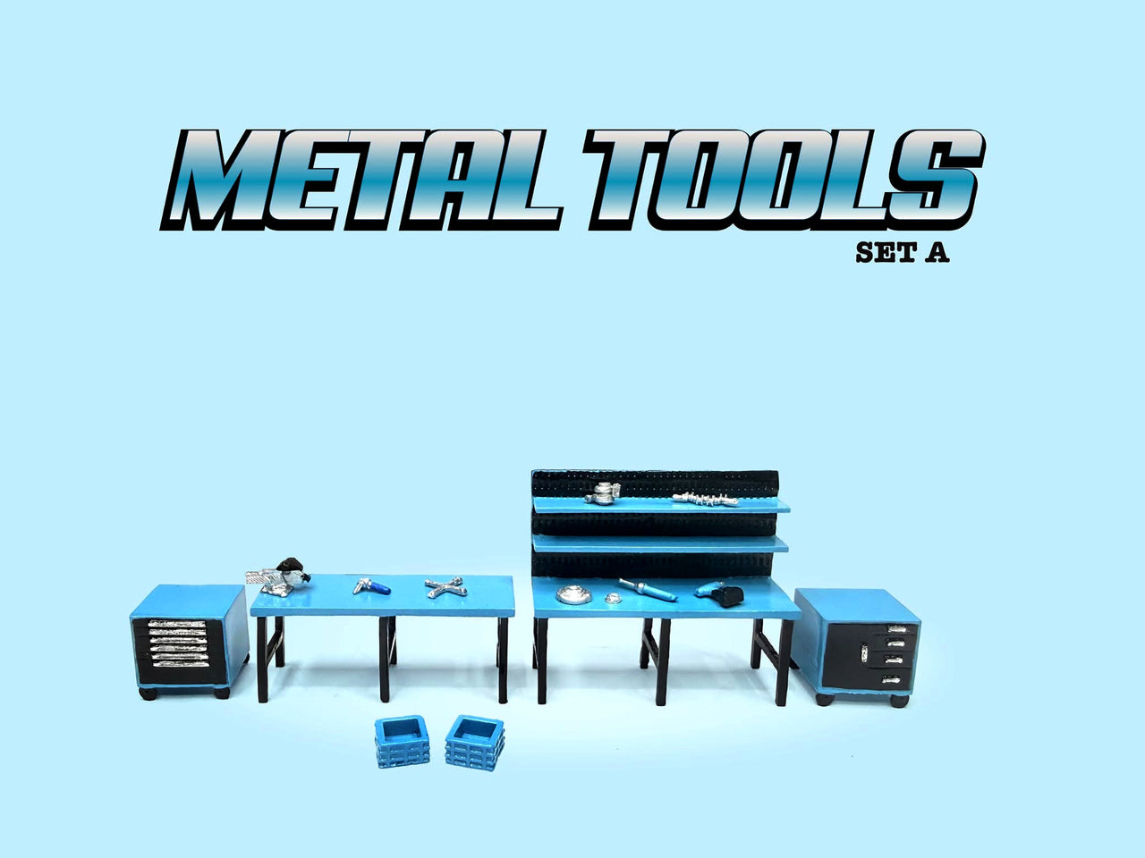 American Diorama 1:64 Figure Set – Metal Tools Blue - Set A PRE-ORDER