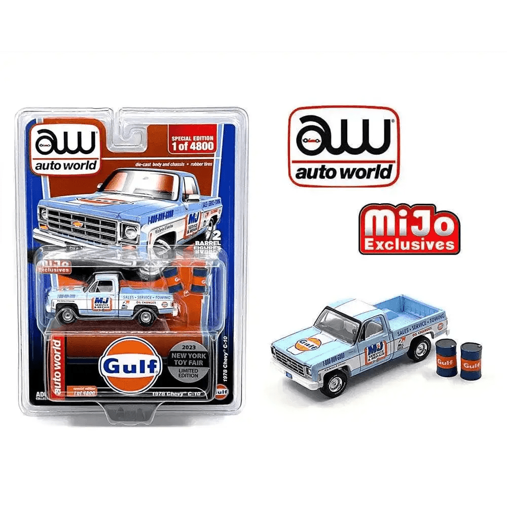 Auto World 1:64 1978 Chevrolet C10 Gulf Oil 2023 New York Toy Fair Special Limited 4,800 Pieces – Mijo Exclusives