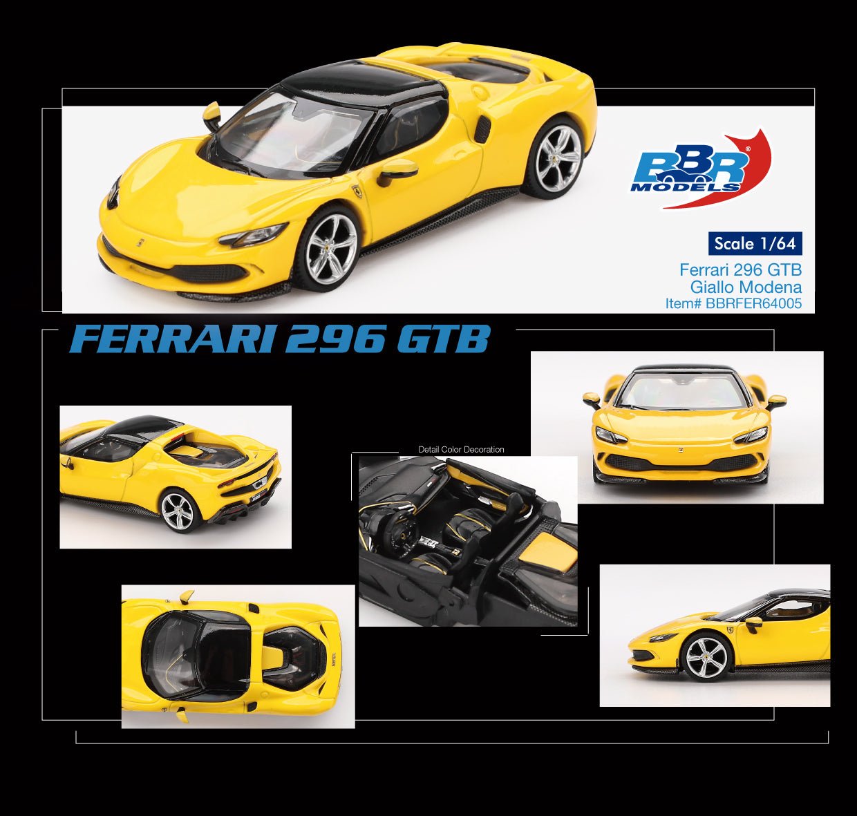 BBR Models 1:64 Ferrari 296 GTB Giallo Modena