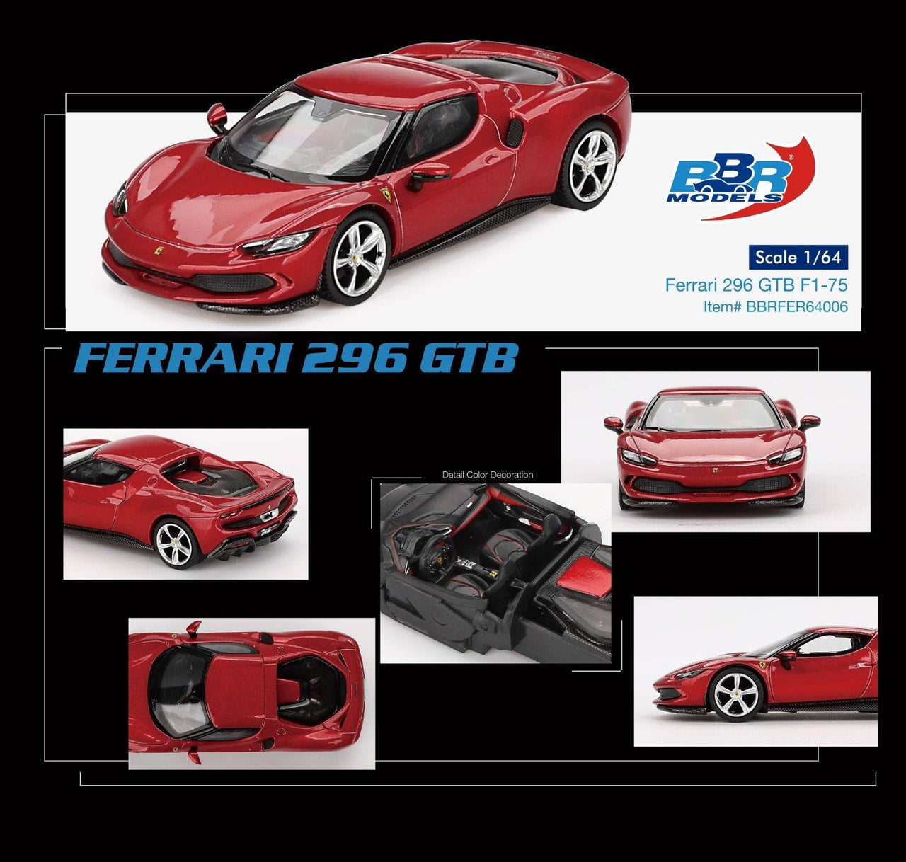 BBR Models 1:64 Ferrari 296 GTB Rosso Imola