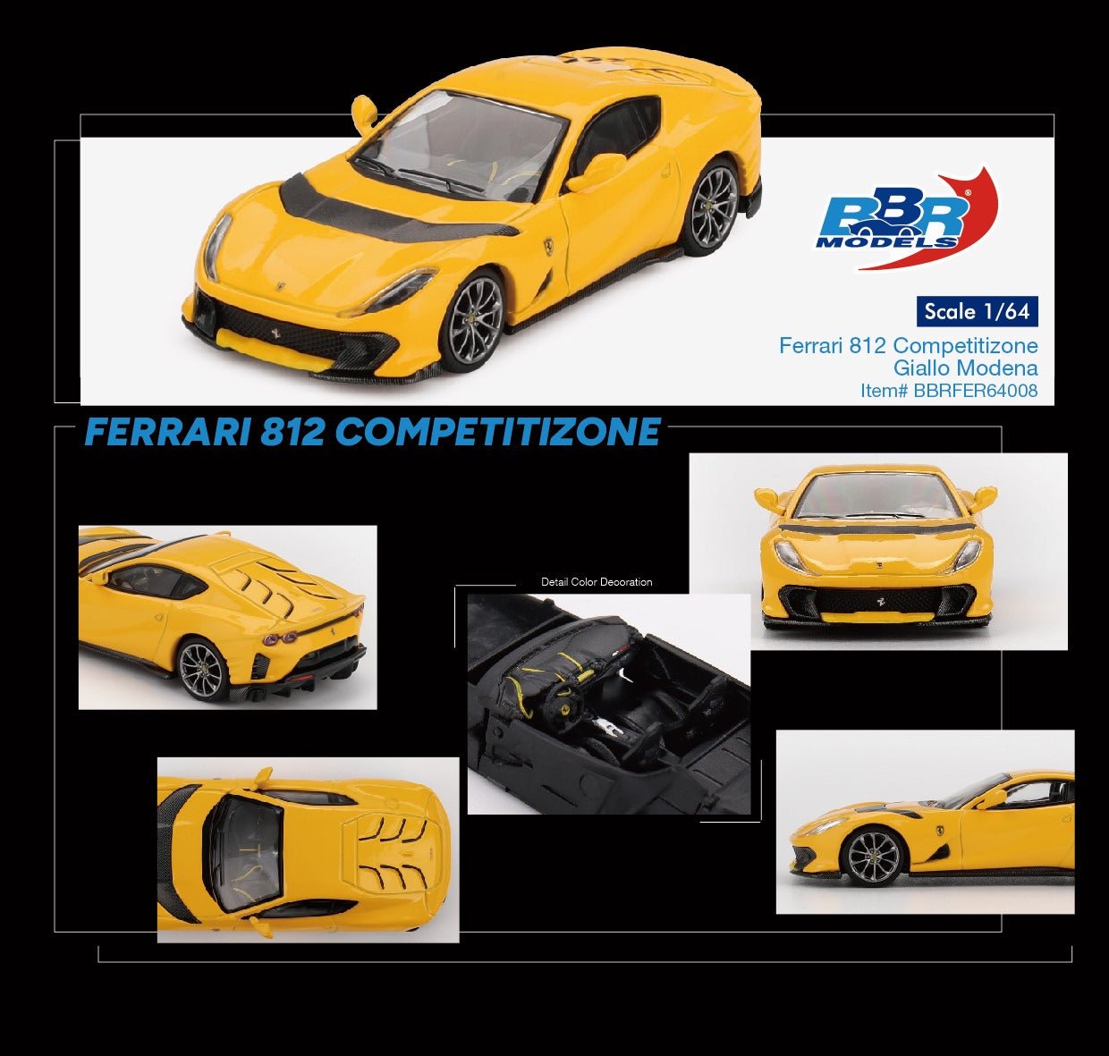 BBR Models 1:64 Ferrari 812 Competitizone Giallo Modena
