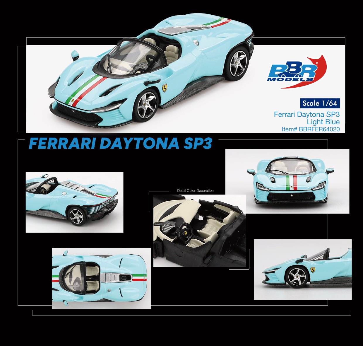 BBR Models 1:64 Ferrari Daytona SP3 Light Blue