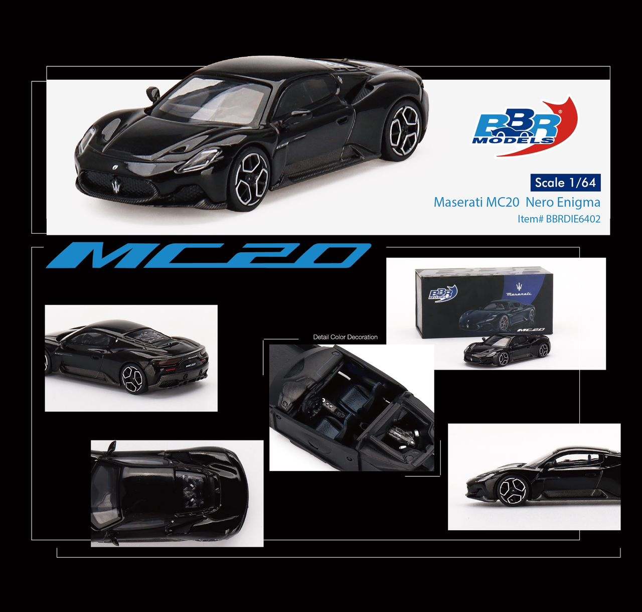 BBR Models 1:64 Maserati MC20 Nero Enigma Black