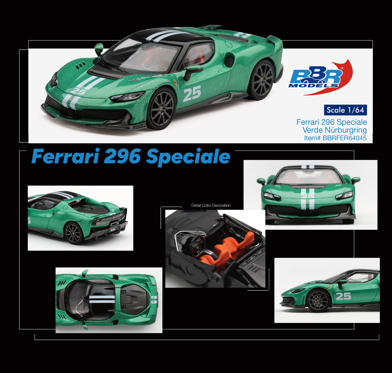 (PRE-ORDER) BBR Models 1:64 Ferrari 296 Speciale Verde Nürburgring BBRFER64045