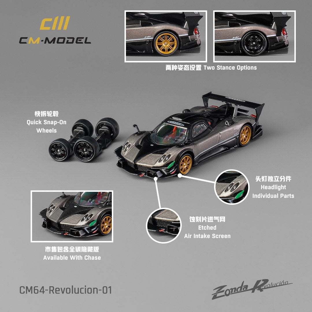 CM-Model 1:64 CM64-Revolution-01 Pagani Zonda R Evolution Track Version W/ Quick Release Wheels