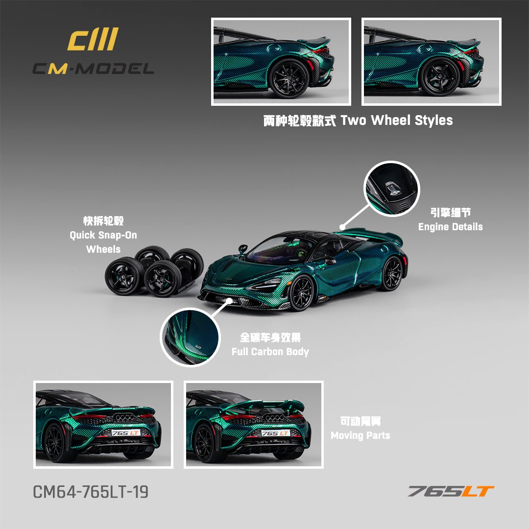 CM-Model 1:64 Mclaren 765LT Chrome Green Full carbon
