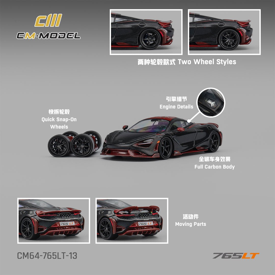 CM-Model 1:64 Mclaren 765LT Full Carbon Red