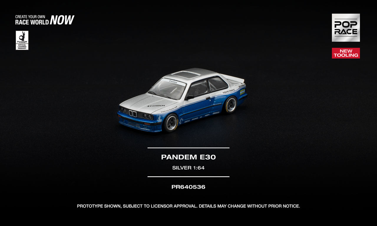 (PRE-ORDER) Pop Race 1:64 BMW PANDEM E30 SILVER NEW TOOLING