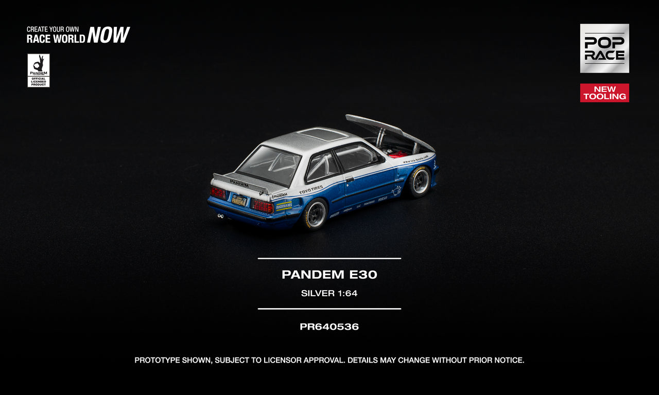 (PRE-ORDER) Pop Race 1:64 BMW PANDEM E30 SILVER NEW TOOLING