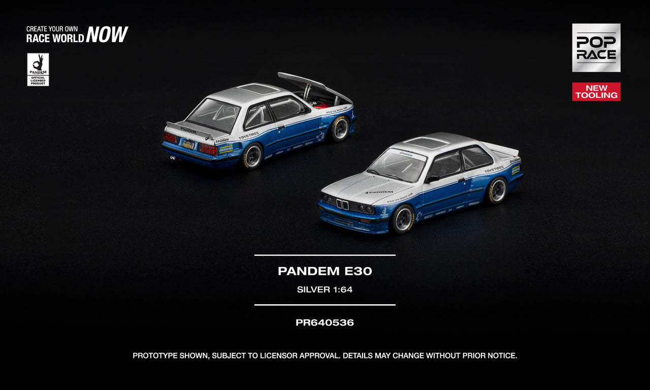 (PRE-ORDER) Pop Race 1:64 BMW PANDEM E30 SILVER NEW TOOLING