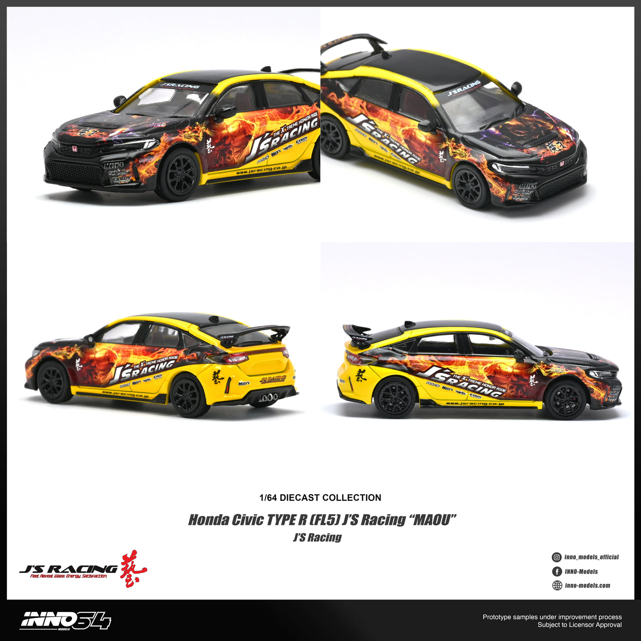 (PRE-ORDER) INNO64 1:64 HONDA CIVIC TYPE R (FL5) J'S RACING "MAOU"
