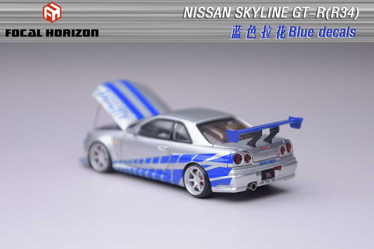 Focal Horizon 1:64 Nissan Skyline R34 C-West - Silver Blue - Paul Walker