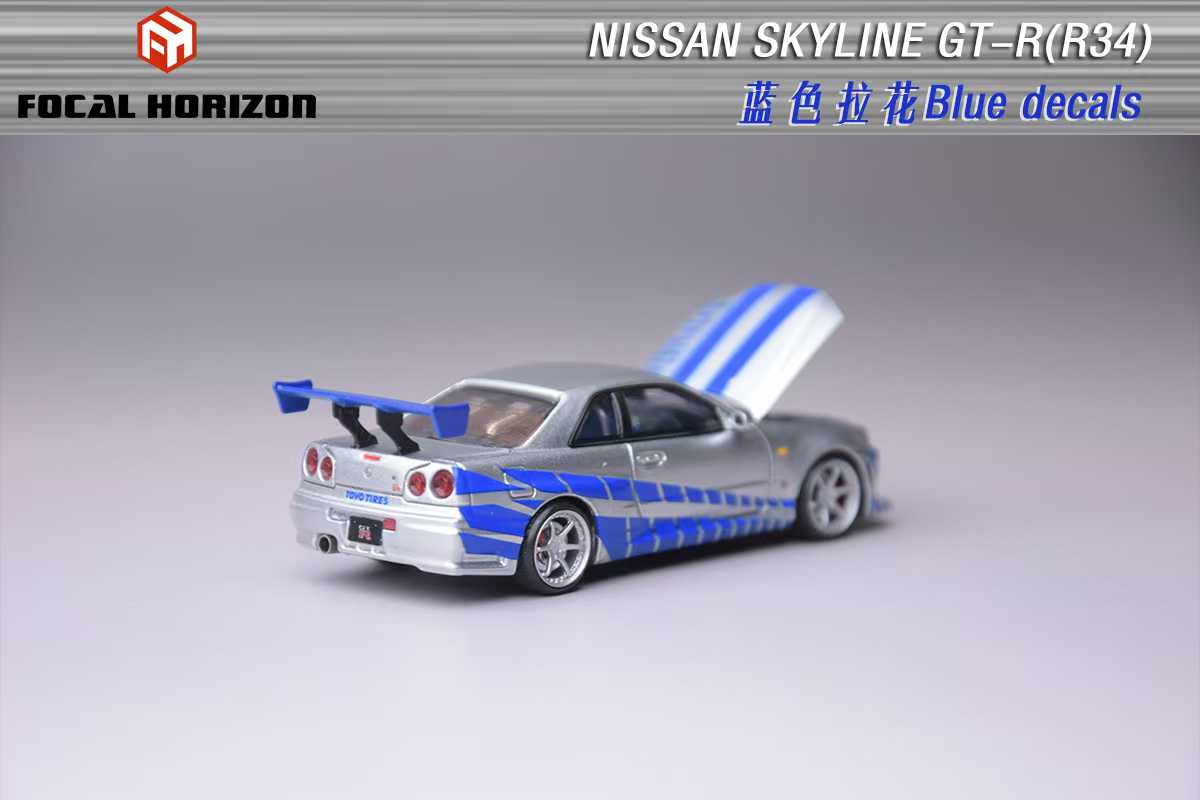 Focal Horizon 1:64 Nissan Skyline R34 C-West - Silver Blue - Paul Walker
