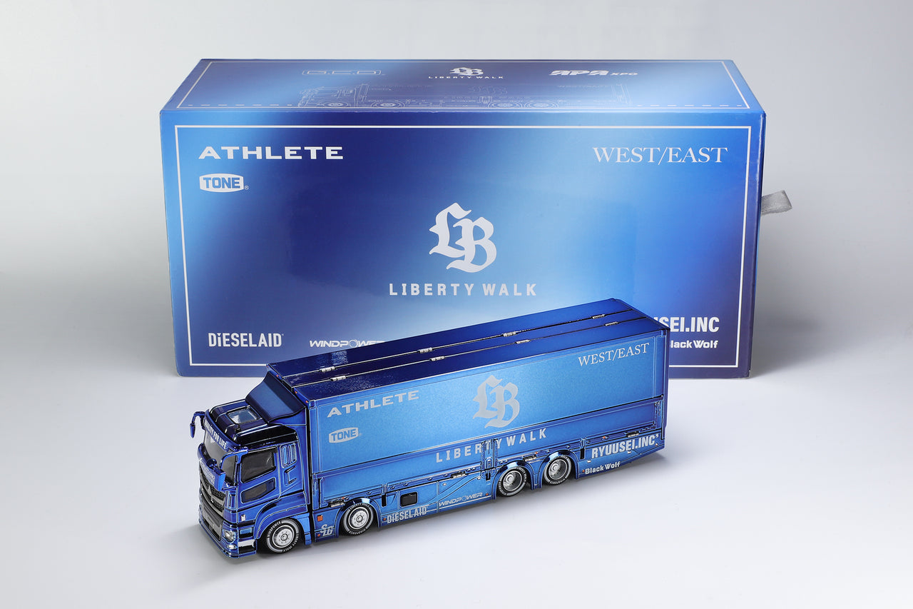 GCD 1:64 Liberty Walk LB-Trucks Mitsubishi Fuso Super Great Transporter LBWK – Chrome Blue