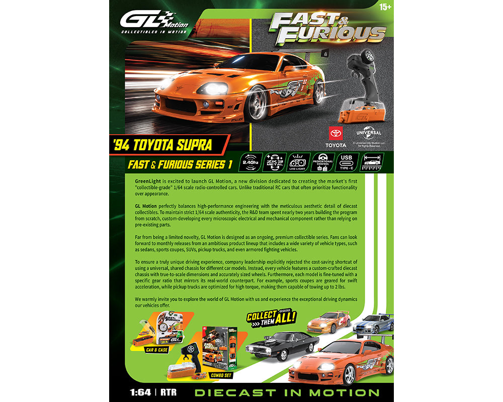 (PRE-ORDER) Greenlight Motion 1:64 RC The Fast & The Furious 1994 Toyota Supra “Brian’s Supra” Combo Set