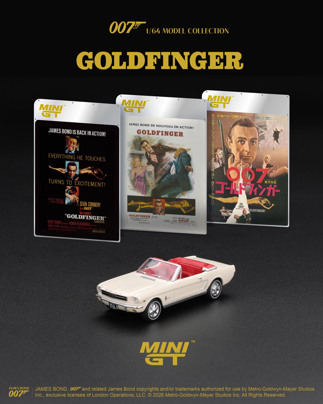 (PRE-ORDER) Mini GT 1:64 Ford Mustang convertible 1964  “Goldfinger” MGT00928-007E