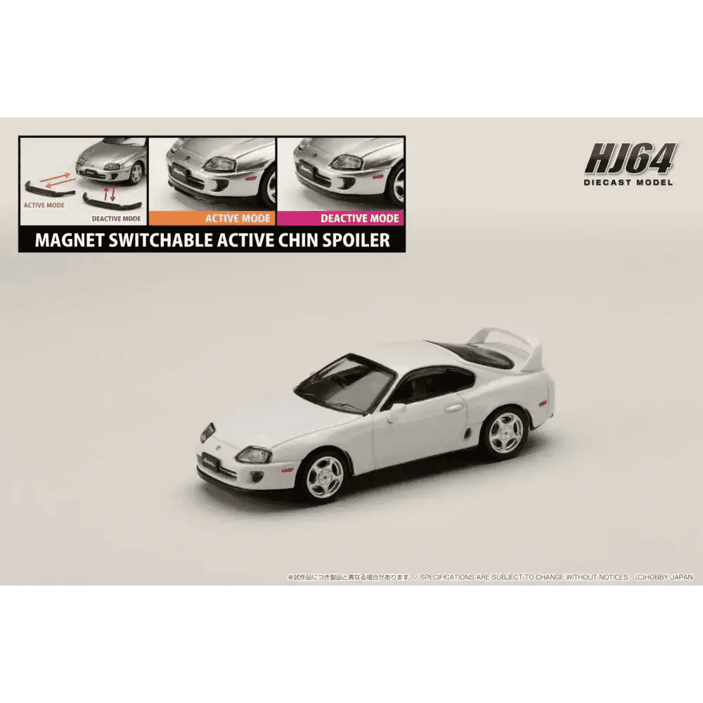 Hobby Japan 1:64 Toyota SUPRA RZ JZA80 w/ Active Spoiler Parts SUPER WHITE II