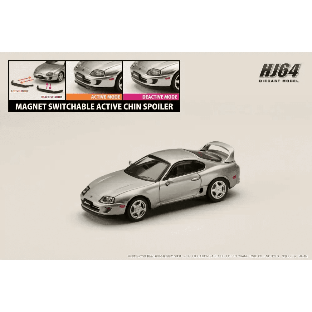 Hobby Japan 1:64 Toyota SUPRA RZ JZA80 w/ Active Spoiler Parts SILVER METALLIC GRAPHITE