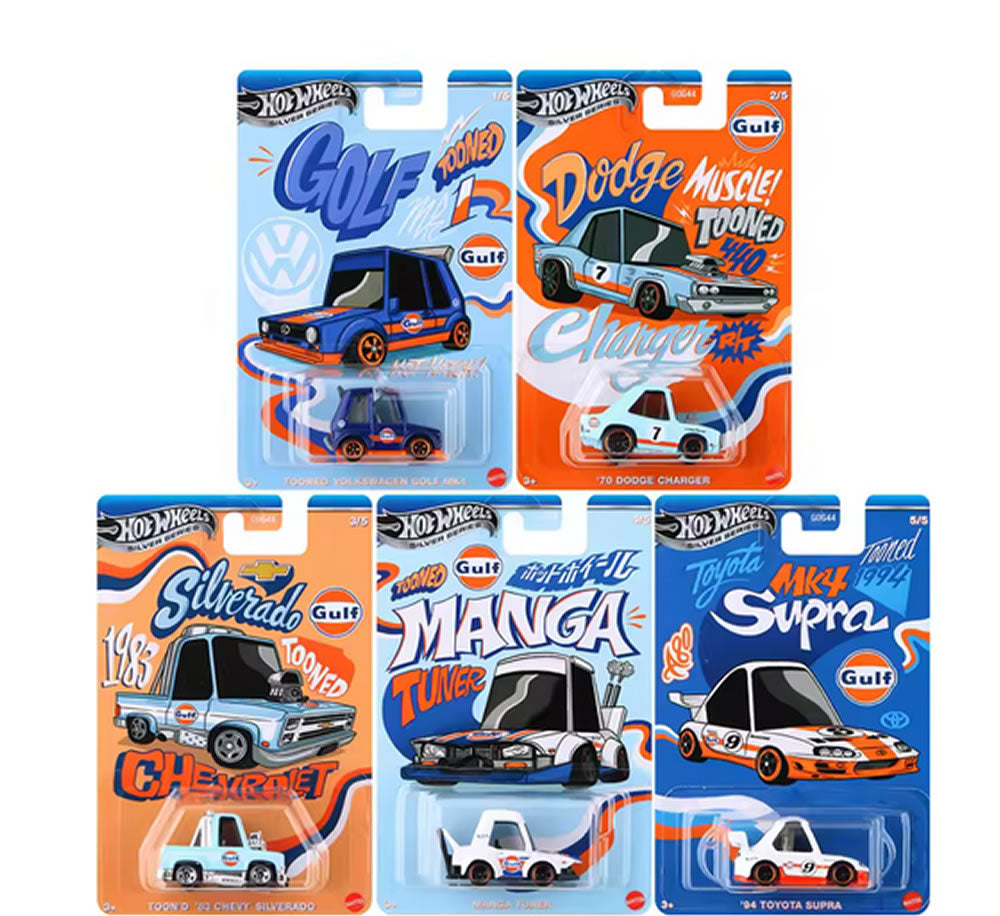 Hot Wheels 1:64 GULF TOONED Themed Automotive Asst 2025 Mix 2 Complete Set 1-5