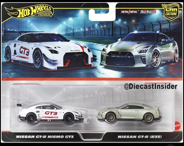 Hot Wheels Premium 1:64 2 Pack Nissan GT-R Nismo GT3 - Nissan GTR