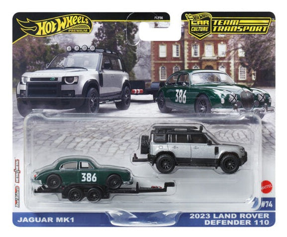 Hot Wheels Premium 1:64 Car Culture Team Transport Jaguar Mk1 / 2023 Land Rover Defender