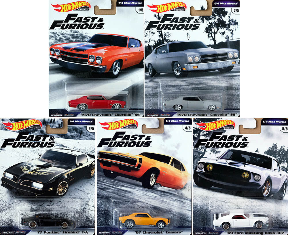 Hot Wheels Premium 1:64 Fast & Furious 1/4 Mile Muscle Complete Set 1-5