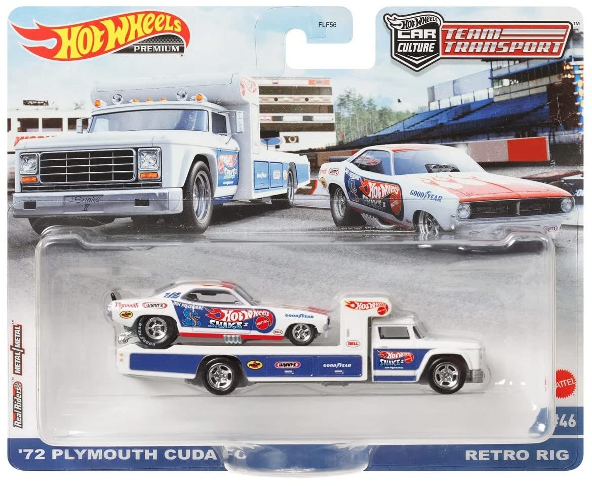 Hot Wheels Premium 1:64 Team Transport 72 Plymouth Cuda Retro Rig