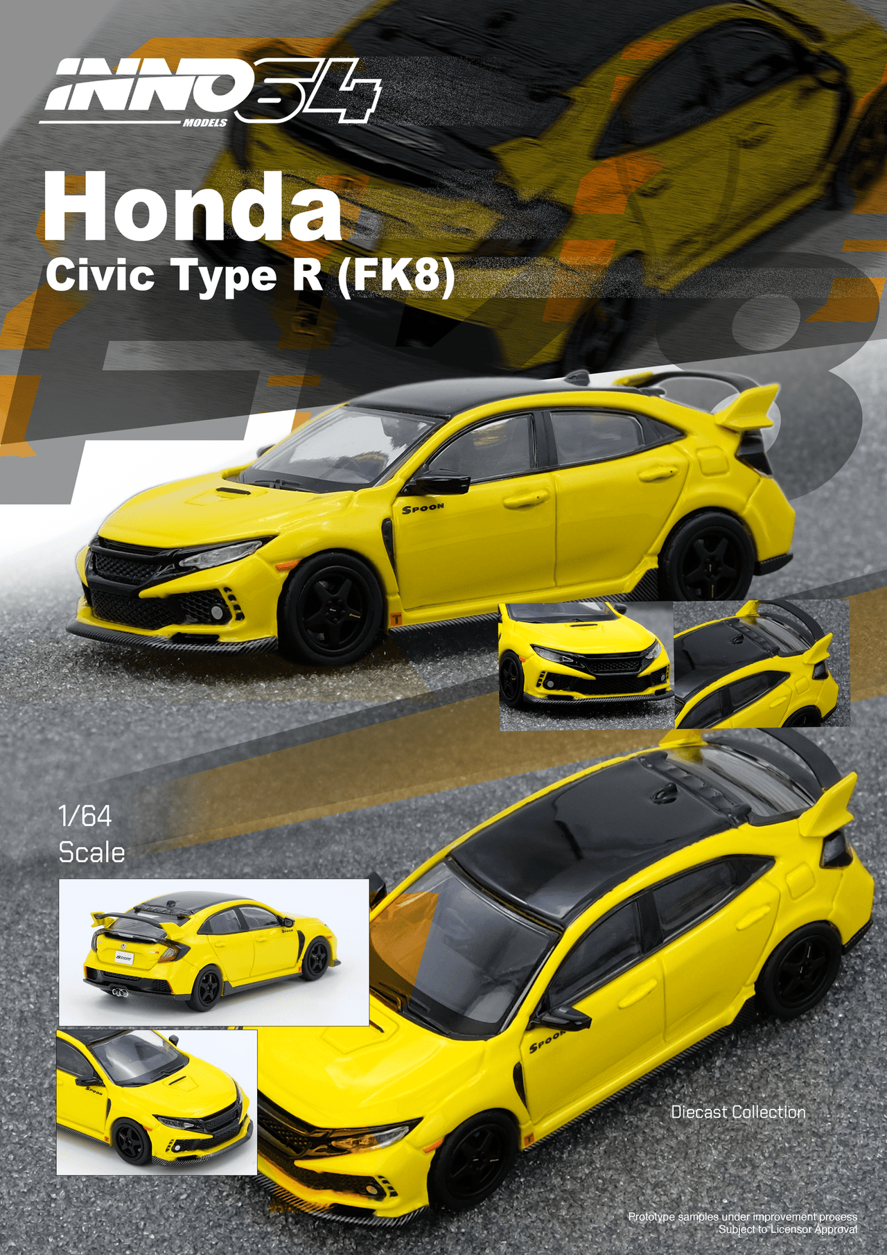 INNO64 1:64 Honda Civic TYPE-R FK8 Yellow